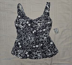 Floral Grey and White Women's Tankini Top